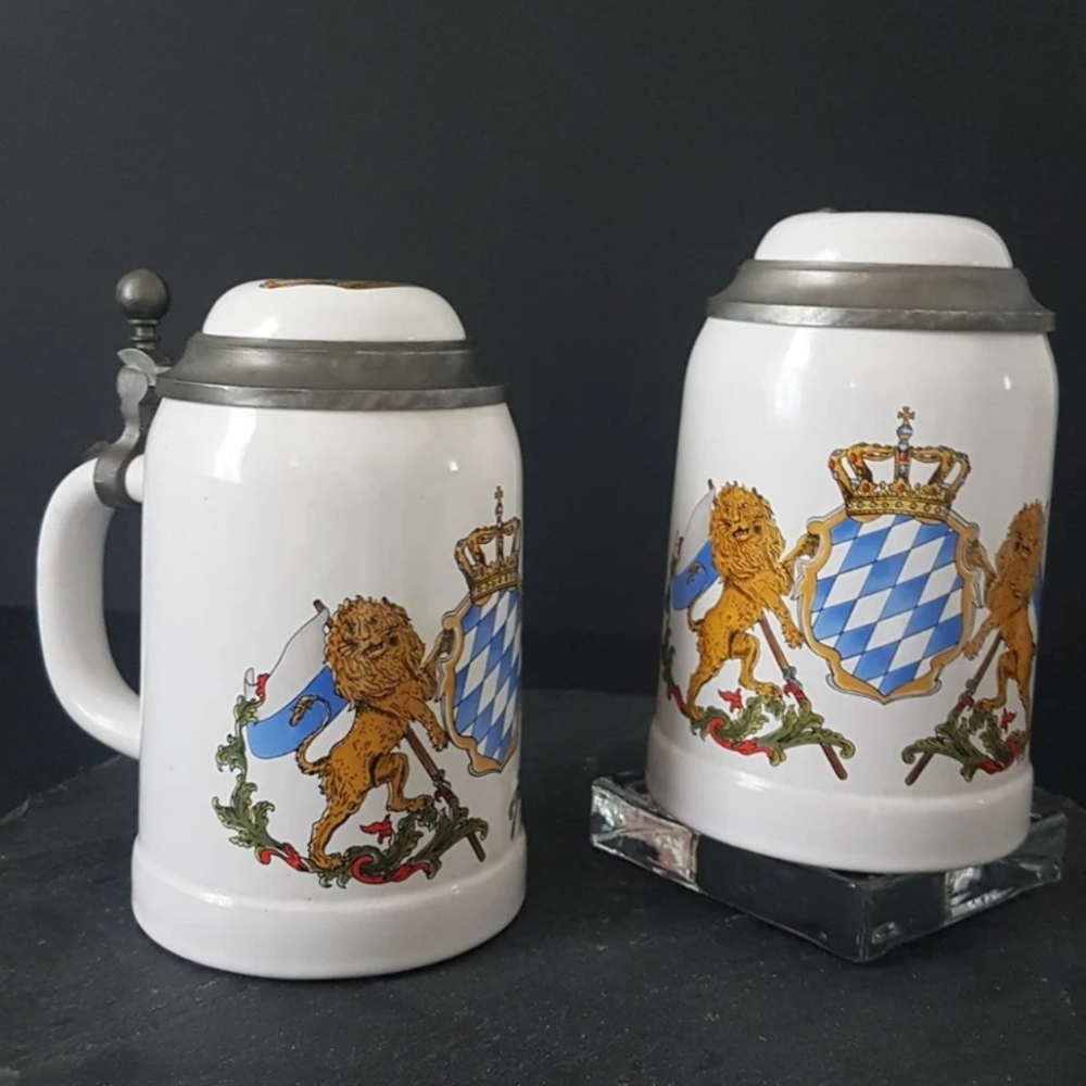 Gerz Beer Stein: Bayern Germany Coat of Arms, Pewter Lid, 2 Available